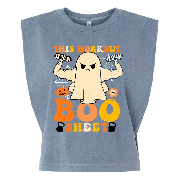 This Workout Is Boo Sheet Funny Cute Gym Ghost Halloween Garment-Dyed Women's Muscle Tee