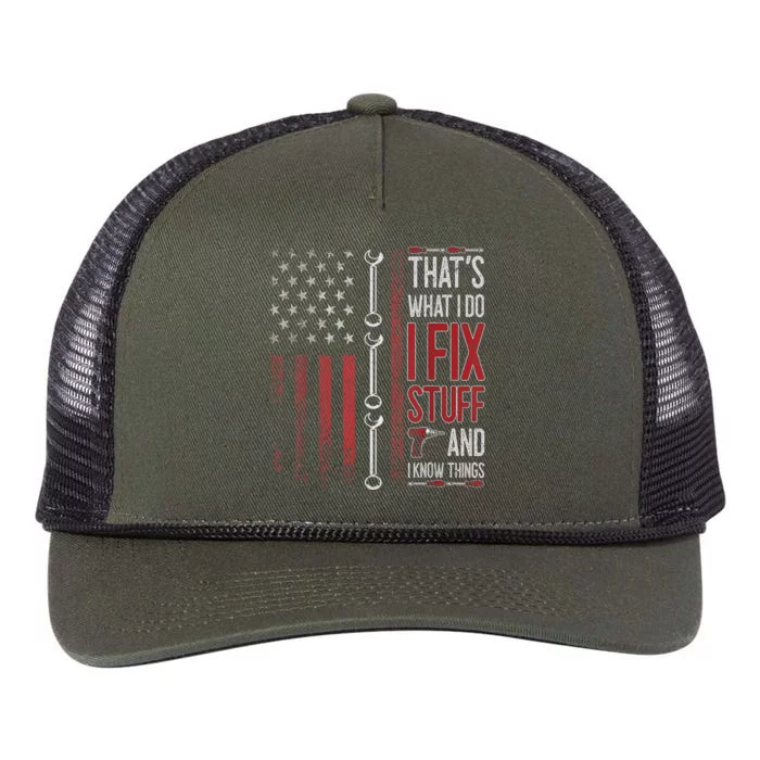 That's What I Do I Fix Stuff And I Know Things Funny Retro Rope Trucker Hat Cap