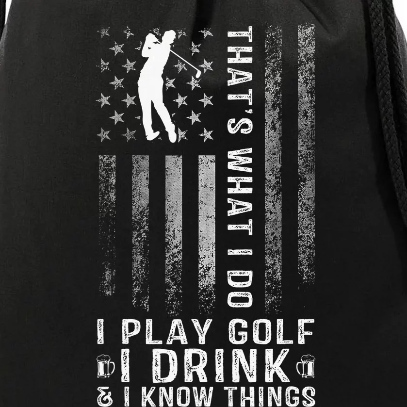 That's What I Do I Play Golf And I Know Things Retro Drawstring Bag