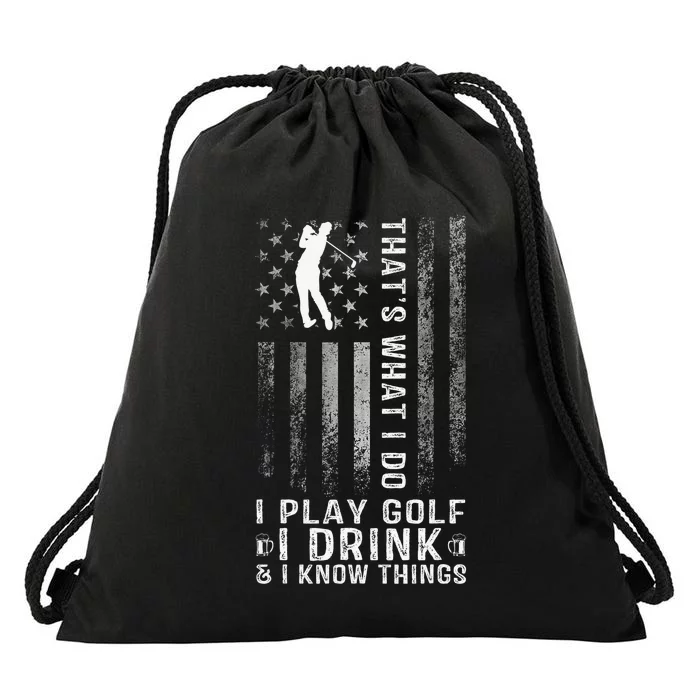 That's What I Do I Play Golf And I Know Things Retro Drawstring Bag