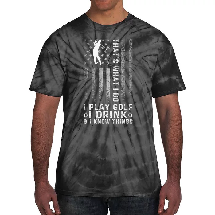 That's What I Do I Play Golf And I Know Things Retro Tie-Dye T-Shirt