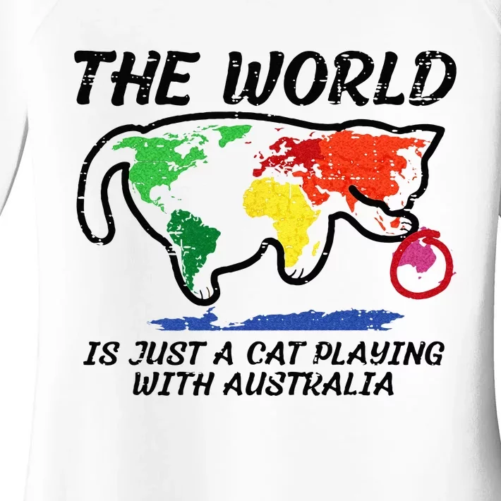 The World Is Cat Playing With Australia Funny Men Women Kids Women's Perfect Tri Tunic Long Sleeve Shirt