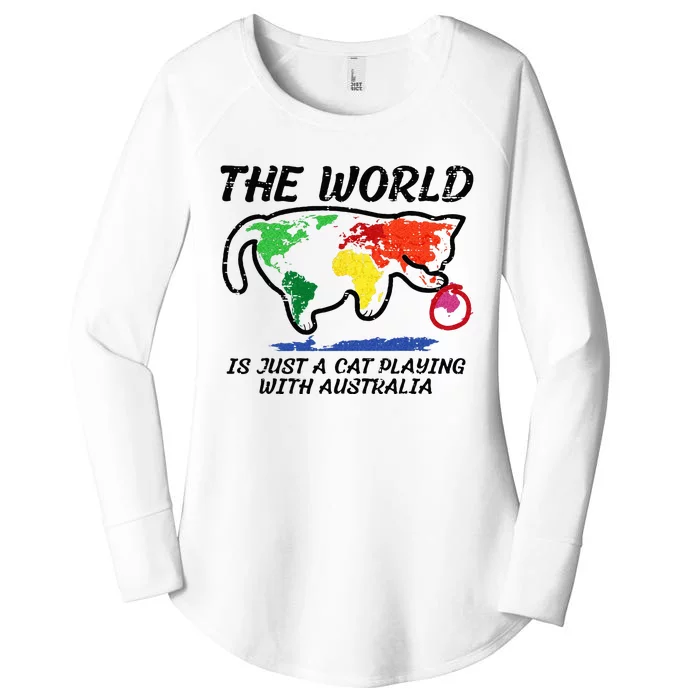 The World Is Cat Playing With Australia Funny Men Women Kids Women's Perfect Tri Tunic Long Sleeve Shirt