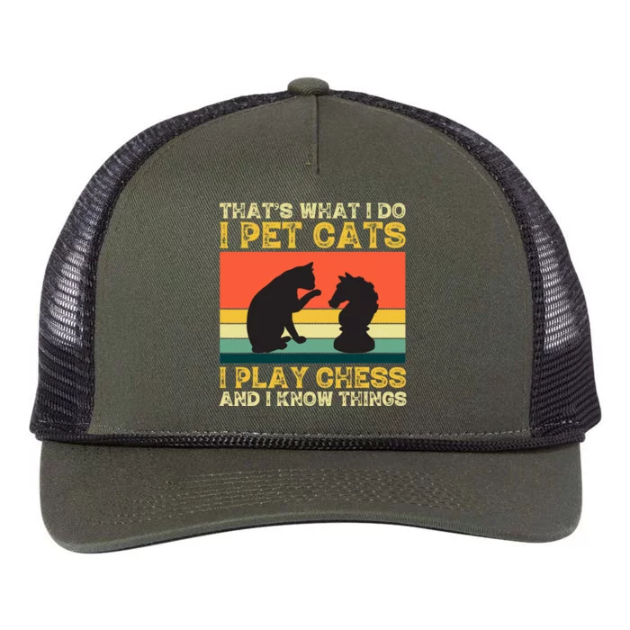 Thats What I Do, Pet Cats, Play Chess And Know Things Retro Rope Trucker Hat Cap