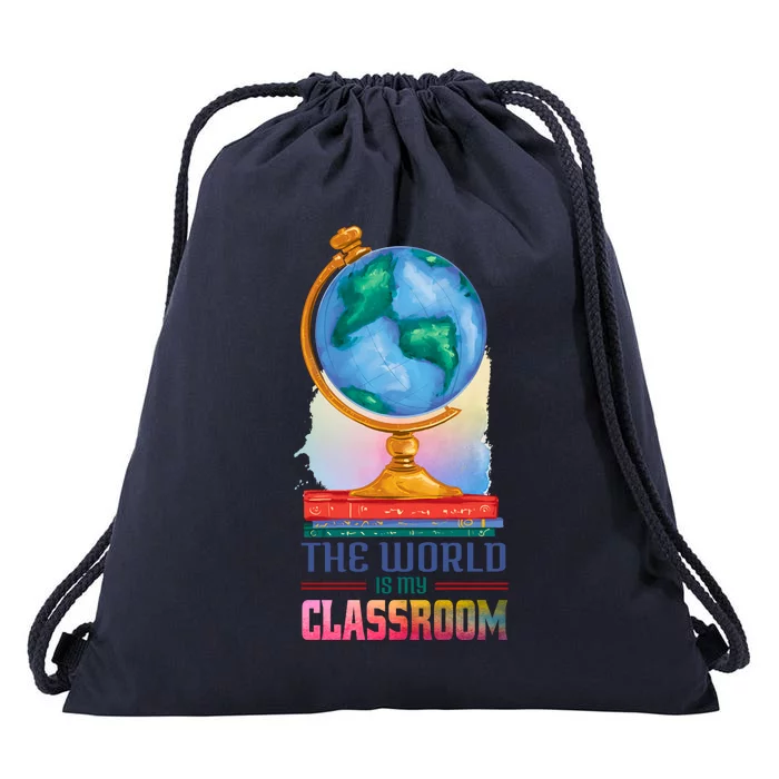 The World Is My Classroom Globe Drawstring Bag