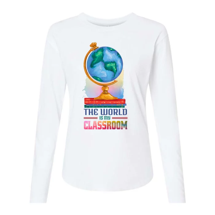 The World Is My Classroom Globe Womens Cotton Relaxed Long Sleeve T-Shirt