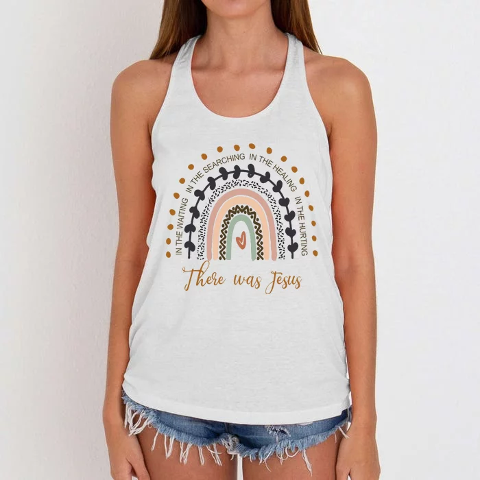 There Was Jesus Unisex Christian Religious Rainbow Vintage Women's Knotted Racerback Tank