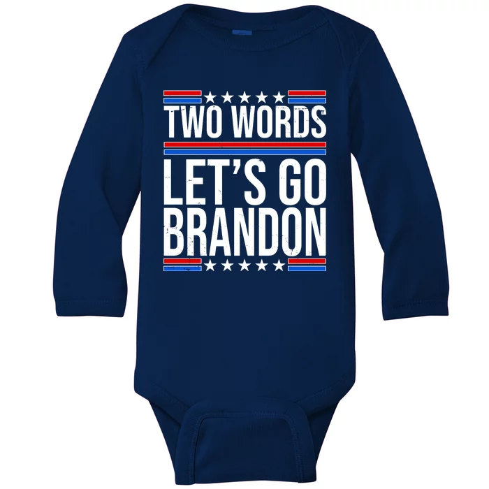 Two Words Let's Go Brandon Baby Long Sleeve Bodysuit