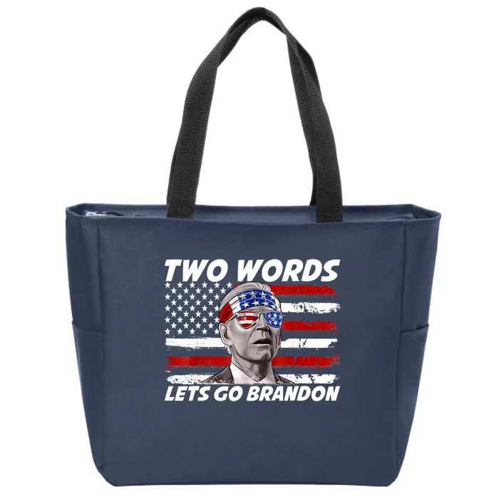 Two Words Let's Go Brandon US Flag Political American Zip Tote Bag