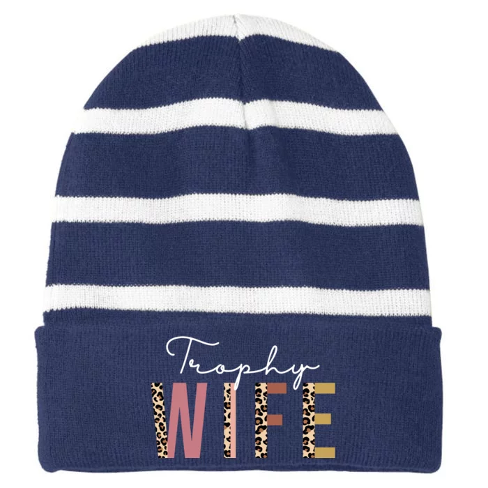 Trophy Wife Leopard Print Striped Beanie with Solid Band