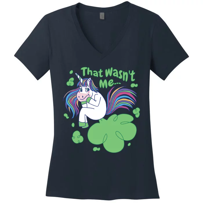 That Wasn't Me Funny Unicorn Farting Women's V-Neck T-Shirt