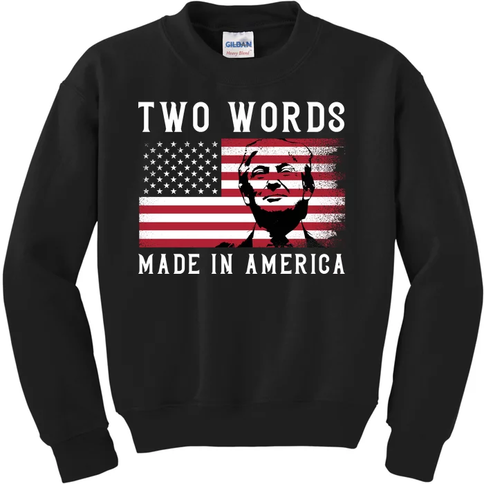 Two Words Made In America Usa Flag Vintage Kids Sweatshirt