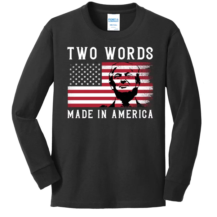 Two Words Made In America Usa Flag Vintage Kids Long Sleeve Shirt