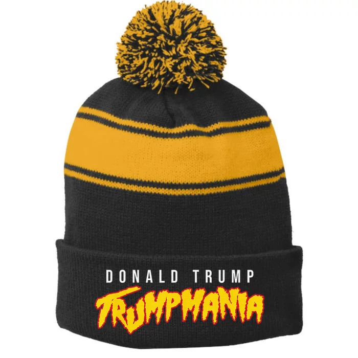 Trump Wrestling Meme Fake News Network Trump Mania Let Trumpamania Run Wild! Stripe Pom Pom Beanie