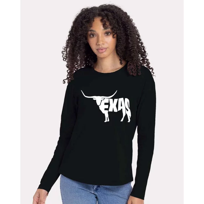 Texas Word Mashup Longhorn Womens Cotton Relaxed Long Sleeve T-Shirt