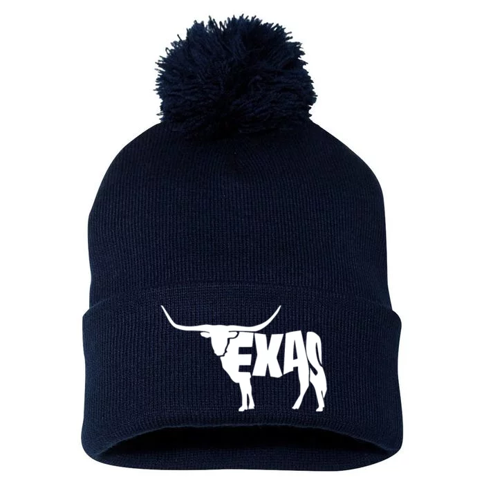 Texas Word Mashup Longhorn Pom Pom 12in Knit Beanie