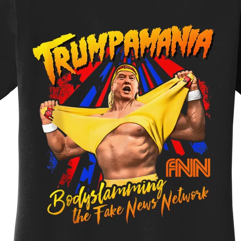 Trump Wrestling Meme Fake News Network Trump Mania Painting Women's T-Shirt