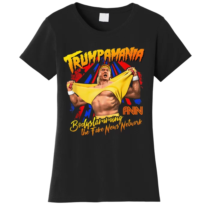 Trump Wrestling Meme Fake News Network Trump Mania Painting Women's T-Shirt