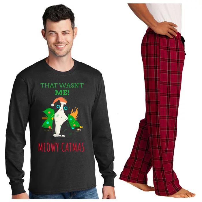 That Wasn't Me Meowy Catmas Funny Cat Cute Christmas Gift Long Sleeve Pajama Set