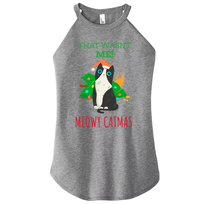 That Wasn't Me Meowy Catmas Funny Cat Cute Christmas Gift Women’s Perfect Tri Rocker Tank