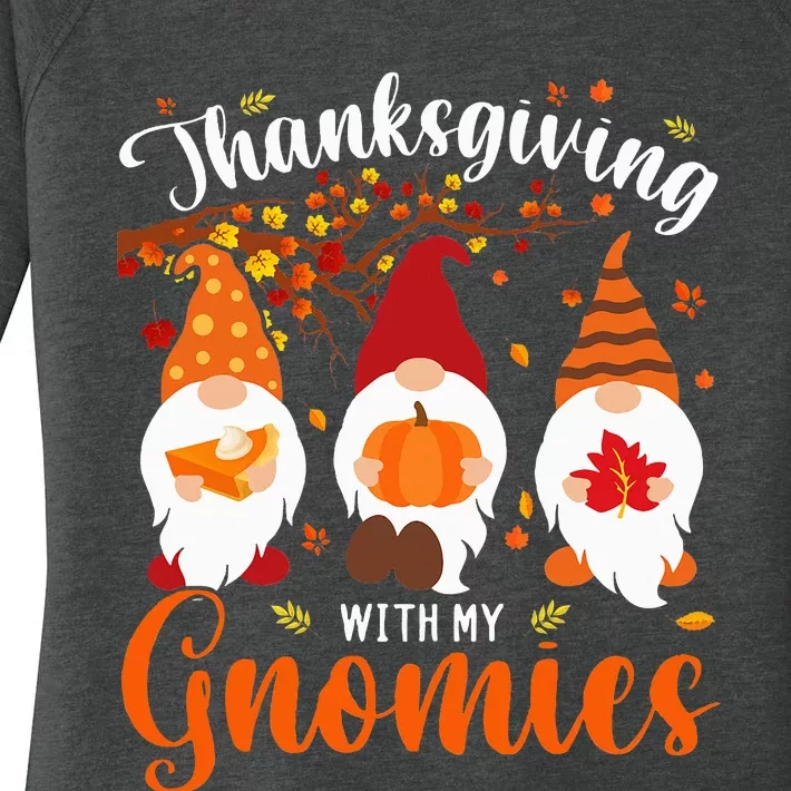 Thanksgiving With My Gnomies Funny Autumn Gnomes Lover Women's Perfect Tri Tunic Long Sleeve Shirt