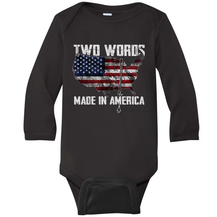 Two Words Made In America Joe Biden Vintage American US Flag Baby Long Sleeve Bodysuit