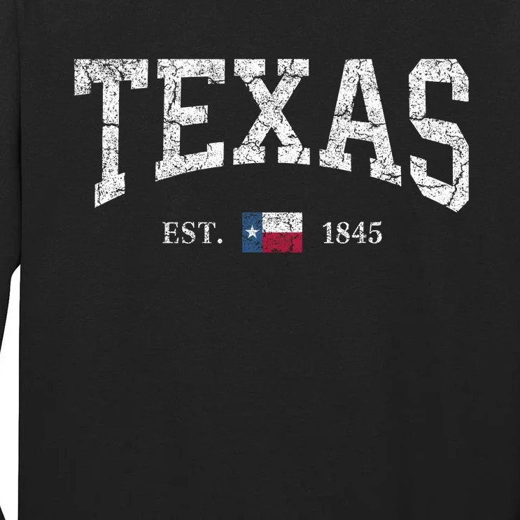 Texas Women Men Kids Texas State Map Flag Distressed Tall Long Sleeve T-Shirt