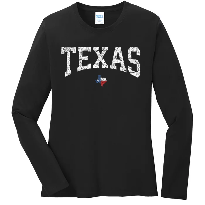 Texas Women Men Kids Texas State Map Flag Distressed Ladies Long Sleeve Shirt