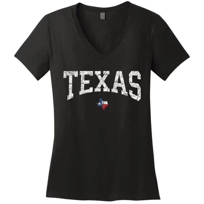 Texas Women Men Kids Texas State Map Flag Distressed Women's V-Neck T-Shirt