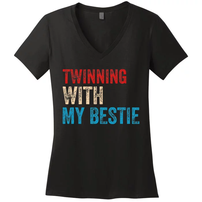 Twinning With My Bestie Boy Spirit Week Twin Day Women's V-Neck T-Shirt