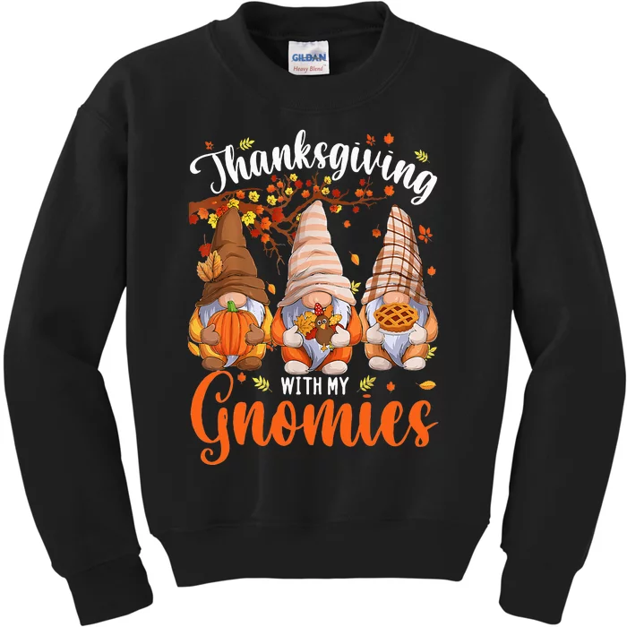 Thanksgiving With My Gnomies Fall Autumn Vibes Gnome Pumpkin Kids Sweatshirt