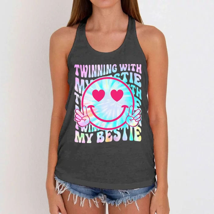 Twinning With My Bestie Spirit Week Twin Day Best Friend 70s Women's Knotted Racerback Tank