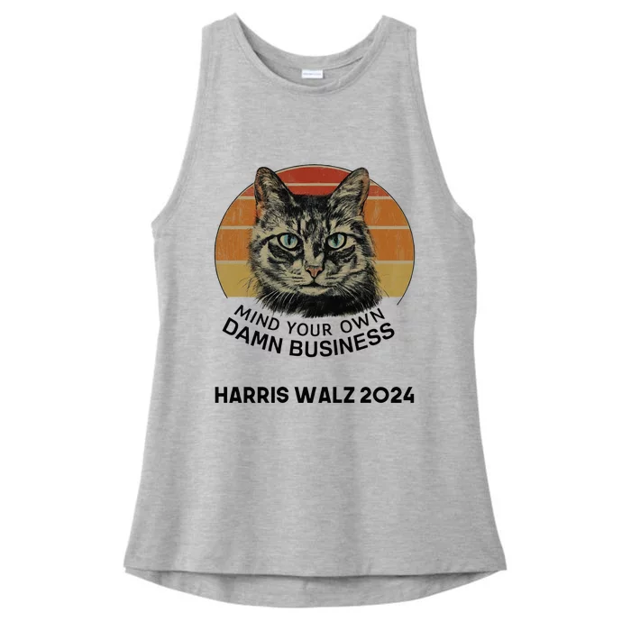 Tim Walz Mind Your Own Damn Business Cats For Kamala Ladies Tri-Blend Wicking Tank