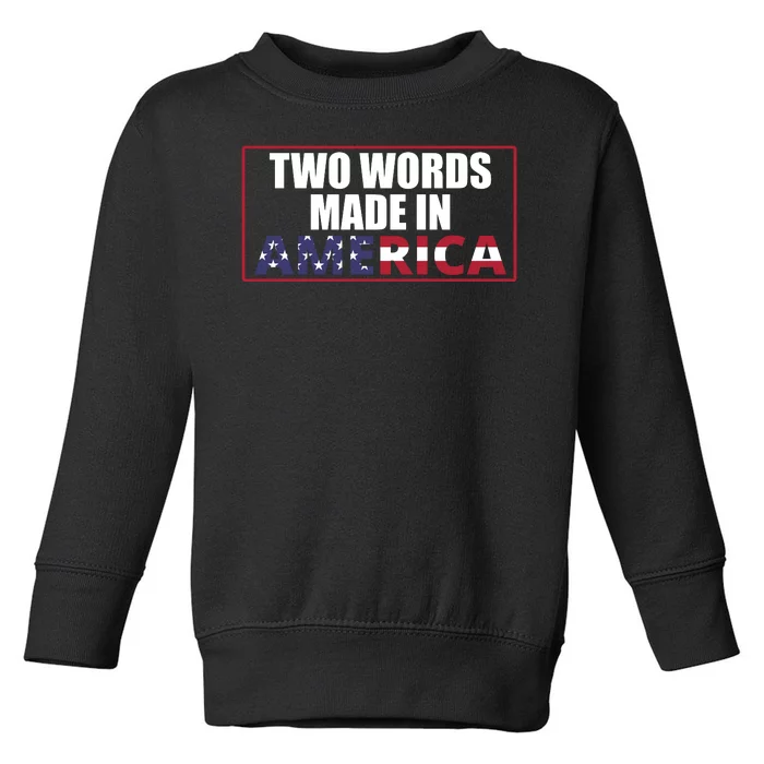 Two Words Made In America Funny Usa Flag Vintage Toddler Sweatshirt