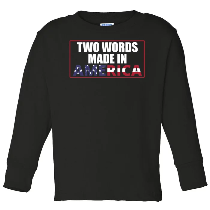 Two Words Made In America Funny Usa Flag Vintage Toddler Long Sleeve Shirt