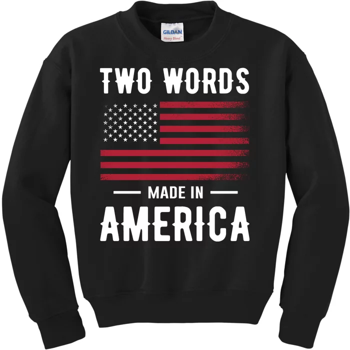 Two Words Made In America Usa Flag Vintage Kids Sweatshirt