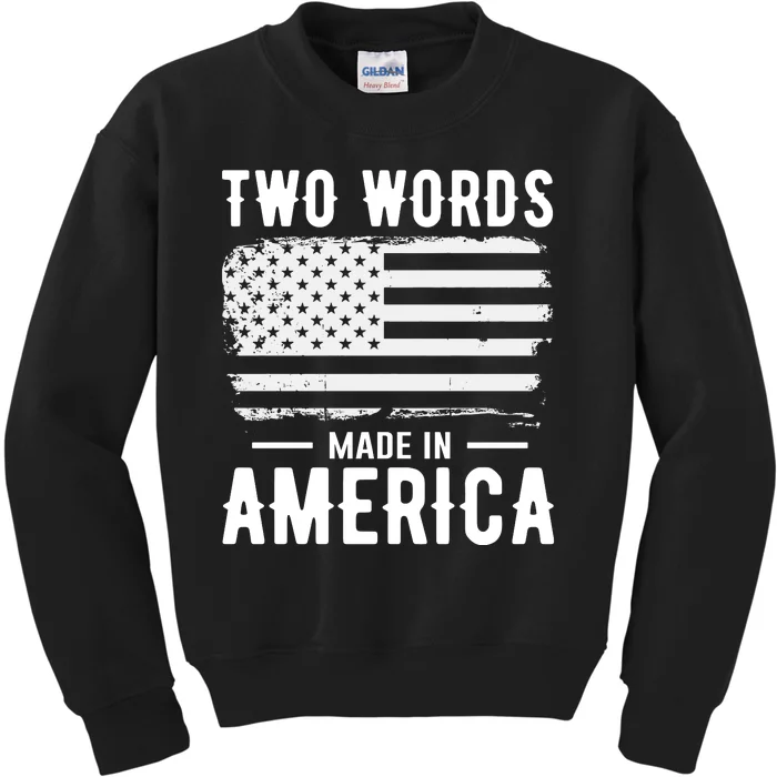 Two Words Made In America Usa Flag Vintage Kids Sweatshirt