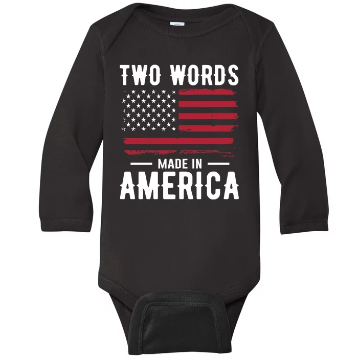 Two Words Made In America Usa Flag Vintage Baby Long Sleeve Bodysuit