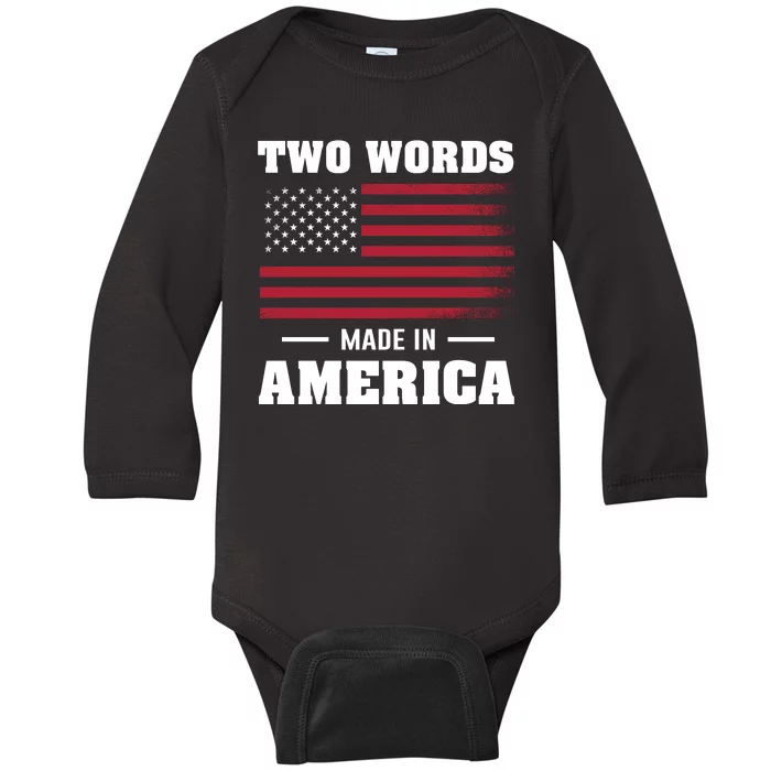 Two Words Made In America Usa Flag Vintage Baby Long Sleeve Bodysuit