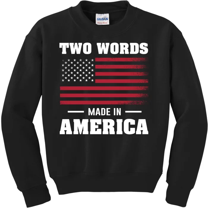 Two Words Made In America Usa Flag Vintage Kids Sweatshirt