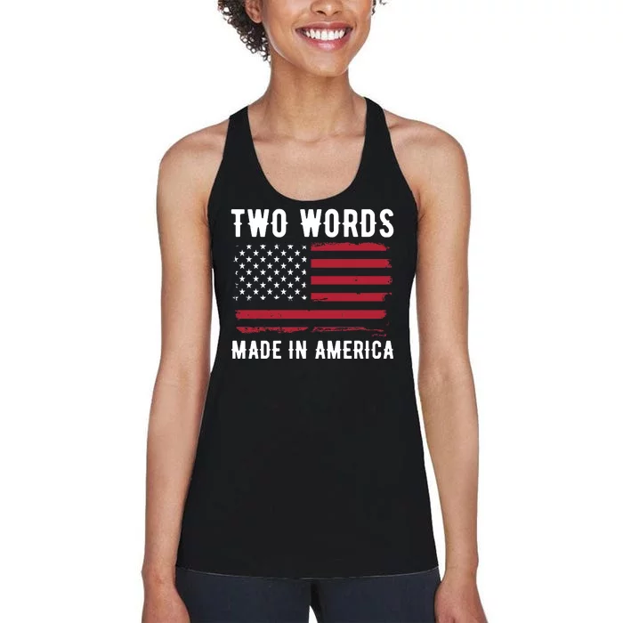 Two Words Made In America Usa Flag Vintage Women's Racerback Tank