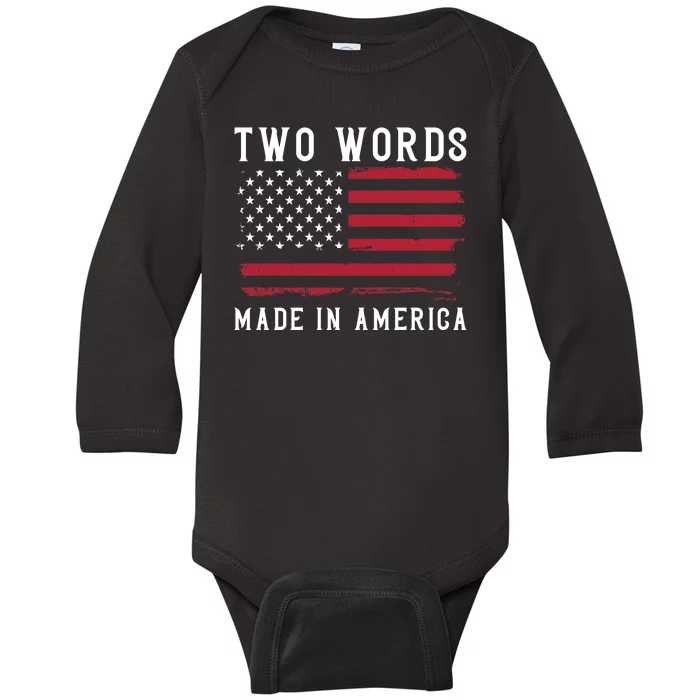 Two Words Made In America Usa Flag Vintage Baby Long Sleeve Bodysuit