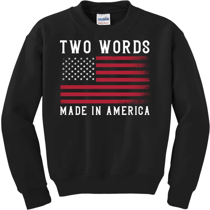 Two Words Made In America Usa Flag Vintage Kids Sweatshirt