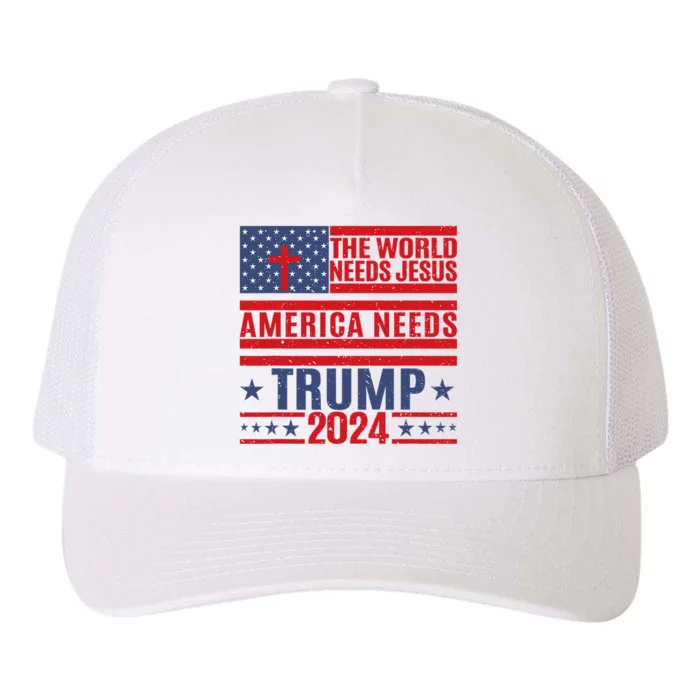 The World Needs Jesus America Needs Trump 2024 Yupoong Adult 5-Panel Trucker Hat