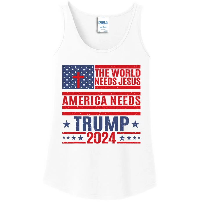 The World Needs Jesus America Needs Trump 2024 Ladies Essential Tank