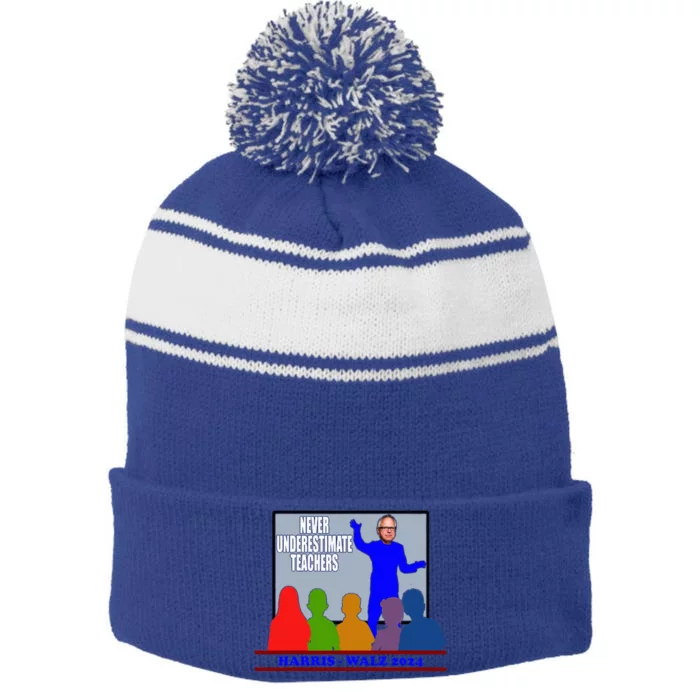 Tim Walz Never Underestimate Teachers Harris Walz 2024 Stripe Pom Pom Beanie