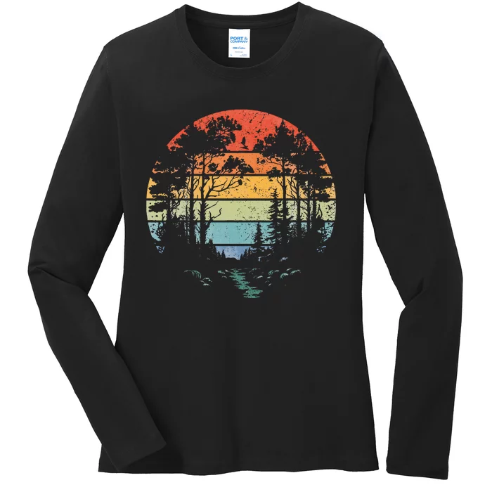 Trees Wildlife Nature Vintage Forest Woman Girl Ladies Long Sleeve Shirt