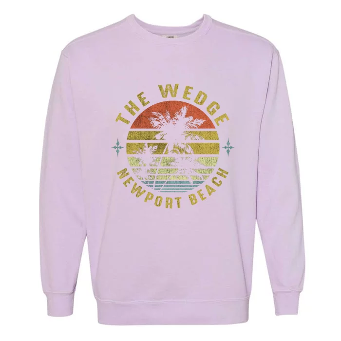 The Wedge Newport Beach Retro Palm Sunset Meaningful Giftbeach Design Gift Garment-Dyed Sweatshirt