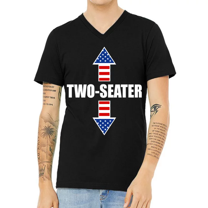 Two-Seater USA Flag Arrows Funny V-Neck T-Shirt