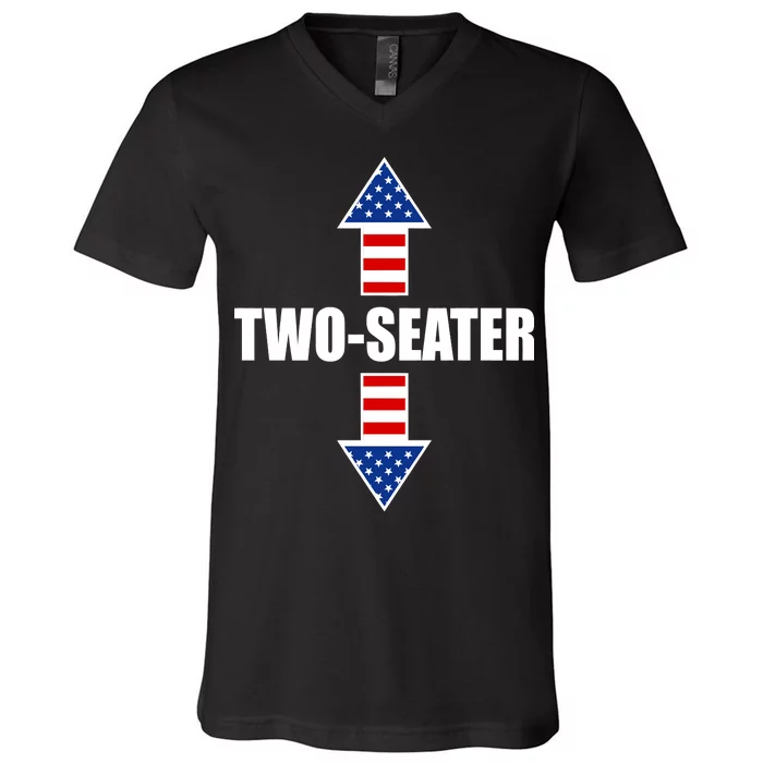 Two-Seater USA Flag Arrows Funny V-Neck T-Shirt